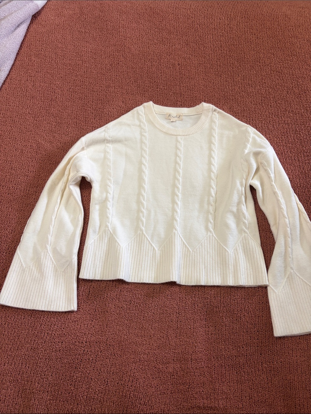 Marled Cream Cable-Knit Crewneck Sweater